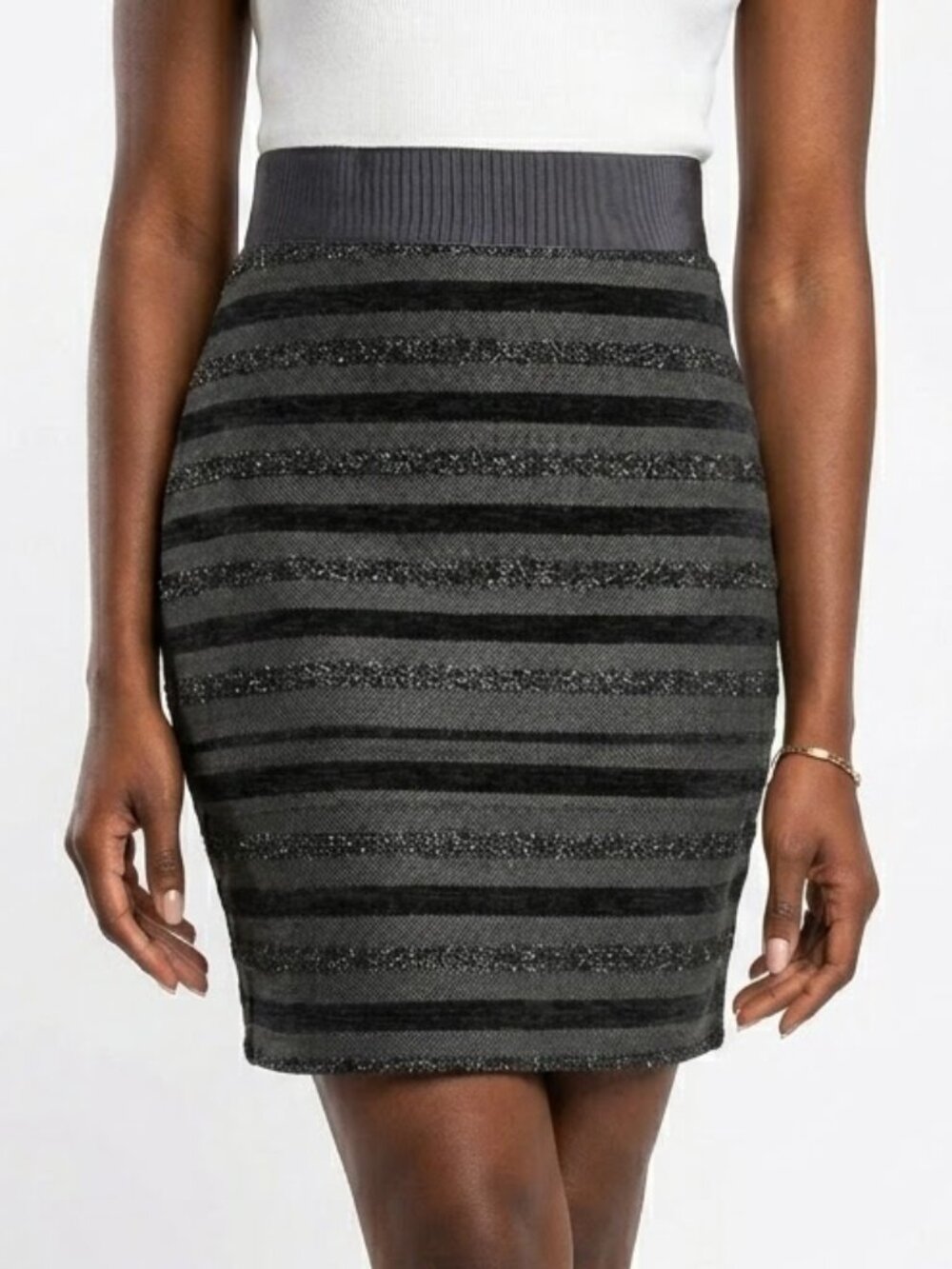 Ann Taylor Goth Indie Sleaze Metallic Striped Wool Blend Pencil Skirt Size 4P